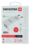 Nabíjačka Swissten Smart IC 2 x USB + Micro Usb kábel, 2.1A, 10,5W biela