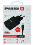 Sieťová nabíjačka Swissten Smart IC 2 x USB + USB-C kábel 2.1A 10,5W čierna