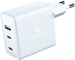 Sieťová nabíjačka Swissten GaN 2x USB-C + 1xUSB 70W, biela