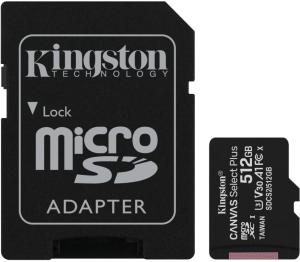 Pamäťová karta Kingston Canvas Select Plus 512 GB microSDHC + adaptér