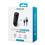 Auto nabíjačka Forever M02 USB 2A s lightning káblom čierna