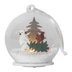 Sklenená LED guľa Forest Friends medveď so stromom