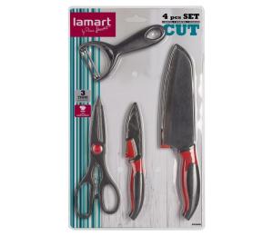 Lamart Lamart - Kuchynská súprava 4 ks - 2x nôž, škrabka a nožnice