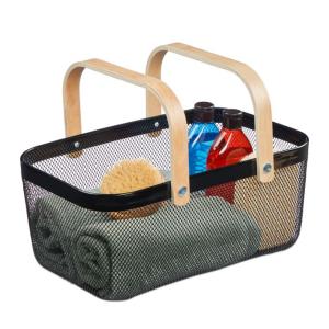 Drôtený košík s drevenými rúčkami čierny, RD45991