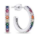 Brilio Silver Kruhové strieborné náušnice s farebnými zirkónmi EA792W