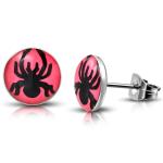 Oceľové náušnice - čierny pavúk na pozadí lososovej farby, puzetky W14.05