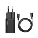 Baseus TZCCSUP-L01 Super Si Quick Nabíječka USB-C 25W + Datový Kabel USB-C  to USB-C 1m Black