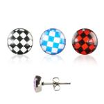 Oceľové náušnice - šachovnica, puzetky Q3.11 - Farba: Bielo - Čierna