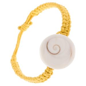 Šnúrkový remienok žltej farby, okrúhla imitácia lastúry S11.10