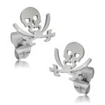 Lesklé oceľové náušnice, lebka a skrížené šable S11.24