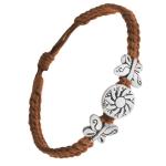 Náramok z čokoládovohnedých šnúrok, motýle, známka s kvetom Q21.20