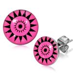 Náušnice z chirurgickej ocele, slnečné kruhy na ružovom podklade S48.16