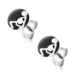 Oceľové náušnice, čierno-biely obrázok so sexuálnou polohou S50.28