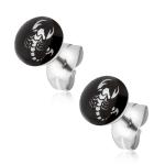 Oceľové náušnice, čierno-biely obrázok škorpióna S51.11