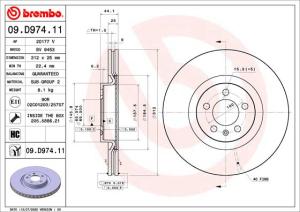 BREMBO Brzdový kotúč 09.D974.11