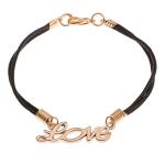 Čierny šnúrkový náramok, lesklý prívesok - nápis "Love" v zlatej farbe SP35.15