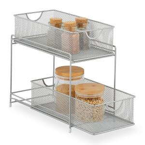 Kuchynský organizér s 2 výsuvnými košíkmi RD47539, strieborný