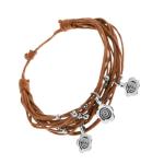 Svetlohnedý šnúrkový náramok, ozdoby z ocele - guličky a kvietky U26.10