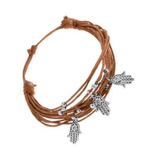 Náramok z motúzikov svetlohnedej farby, oceľové ozdoby - guličky, Fatimine ruky U29.13