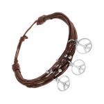 Náramok zo šnúrok, hnedá farba, strieborné guličky a prívesky - znak mieru SP91.27