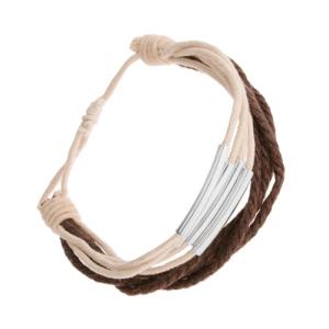 Nastaviteľný náramok zo šnúrok, biely a hnedý odtieň, oceľové články SP15.17
