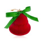 Zamatová krabička na šperk, červený zvonček, lesklá zelená mašlička Y27.3