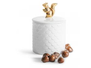 Porcelánová dóza Sagaform Winter Squirrel 5017703, biela 450ml