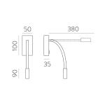 LED nástenné svetlo na čítanie Cio, vypínač, ohybné rameno, 930, čierna