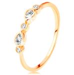 Prsteň v žltom 14K zlate - okrúhle a slzičkové zirkóny čírej farby, lesklé ramená S3GG126.03/16/126.20/198.51/53 - Veľkosť: 60 mm