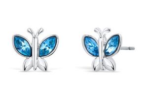 CRYSTalp Slušivé náušnice Motýľ s kryštálmi 40297.AQU.R