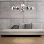 Sklenené závesné svietidlo Pilar, osem svetiel, dymovo sivá