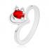 Lesklý prsteň v striebornej farbe, obrys srdiečka, červeno-číre zirkóniky G12.31 - Veľkosť: 49 mm