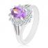Ligotavý prsteň v striebornej farbe, fialový ovál, priezračná zirkónová obruba G16.31 - Veľkosť: 57 mm