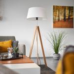 Textilná stojacia lampa Quitani Thea, dub, biela