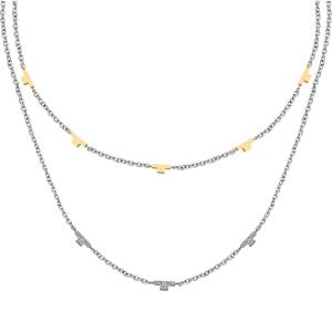 Trussardi Dvojitý oceľový bicolor náhrdelník so zirkónmi T-Logo TJAXC62