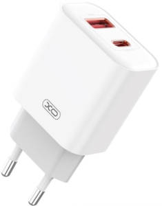 XO CE12, PD QC 3.0 20W, 1xUSB-A 1xUSB-C, sieťová nabíjačka, biela