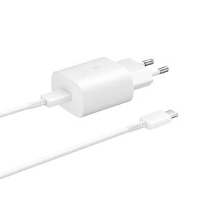 Rýchlonabíjačka Samsung 25 W s USB-C káblom, OOB Bulk, biela EP-TA800EWE + EP-DA905BWE
