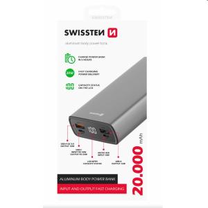 Swissten Aluminum powerbanka 20 000 mAh 20 W, PD, šedá 22013916