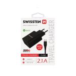 Nabíjačka Swissten Smart IC 2.1A s 2 USB konektormi a dátovým káblom USB/Micro USB, 1,2 m, čierna 22052000