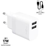 FIXED Set Sieťová nabíjačka 2 x USB výstupomaUSB/USB-C kábla, 1 m, 17 W, Smart Rapid Charge, biela FIXC17N-2UC-WH
