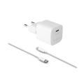 FIXED Mini nabíjací set s USB-C výstupom a USB-C/USB-C kábel, PD, 1 m, 20 W, biela FIXC20M-CC-WH