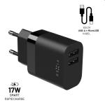FIXED Set Sieťová nabíjačka 2 x USB výstupomaUSB/micro USB kábla, 1 m, 17 W, Smart Rapid Charge, čierna FIXC17N-2UM-BK