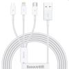 Baseus CAMLTYS-02 Superior rýchlonabíjací Dátový Kábel 3v1 USB-C, Lightning, MicroUSB 1,5 m, biely 57983104529