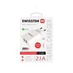 Nabíjačka Swissten Smart IC 2.1A s 2 USB konektormi a dátovým káblom USB/Micro USB, 1,2 m, biela 22051000