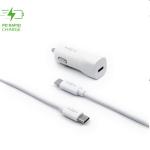 FIXED Autonabíjačka USB-C s káblom USB/USB-C, PD, 1 m, 18 W, biela FIXCC18-CC-WH