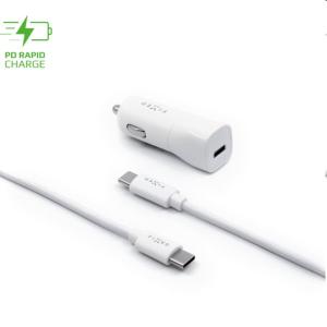 FIXED Autonabíjačka USB-C s káblom USB/USB-C, PD, 1 m, 18 W, biela FIXCC18-CC-WH