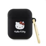 Hello Kitty Silikónový 3D Kitty Head Logo obal pre Apple AirPods 1/2, čierny