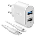 SBS Cestovná nabíjacia sada, Ultra Fast Charge, 2 x USB/Lightning MFI C-89 kábel, biela TEKITTR2ULH2189A