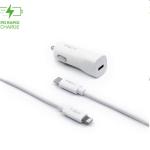 FIXED Autonabíjačka USB-C s káblom USB-C/Lightning MFI, PD, 1 m, 18 W, biela FIXCC18-CL-WH