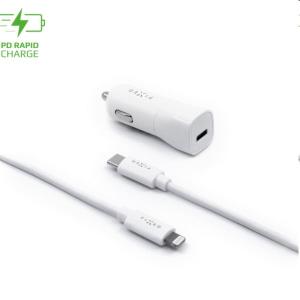 FIXED Autonabíjačka USB-C s káblom USB-C/Lightning MFI, PD, 1 m, 18 W, biela FIXCC18-CL-WH